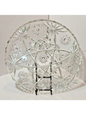 Anchor Hocking Crystal Glass Star of David Prescut Serving Cake Platter 13”